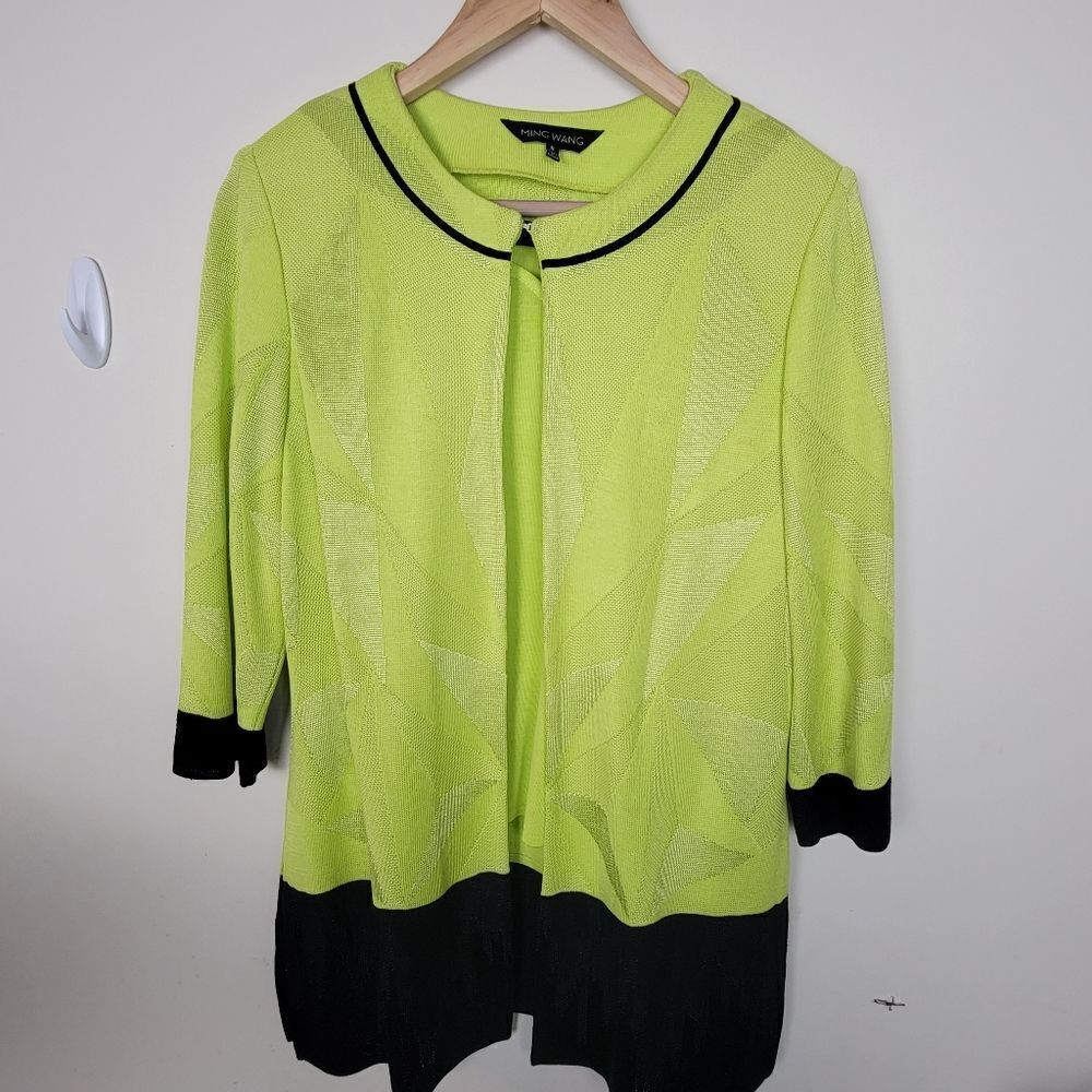 Ming Wang Women Small Cardigan Sweater Shell Tank Twin Set 2-PC Green